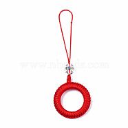 Polyester Tassel Woven Big Pendant Decorations, with Alloy Enamel Findings and Plastic Beads, Antique Silver, Red, 110~115mm(FIND-N052-001I)