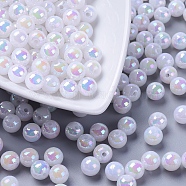 Eco-Friendly Poly Styrene Acrylic Beads, AB Color Plated, Round, White, 8mm, Hole: 1mm, about 2000pcs/500g(PL425-8)