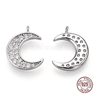 Rhodium Plated 925 Sterling Silver Micro Pave Cubic Zirconia Pendants, Moon Charms, Nickel Free, Real Platinum Plated, 15x11x1.5mm, Hole: 1.2mm(CHS-T004-36P)