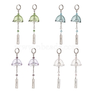 4 Pairs 4 Color Glass Flower Wind Chime Dangle Leverback Earrings, Word Love Brass Long Drop Earrings for Women, Mixed Color, 78mm, Pin: 0.7mm, 1 Pair/color(EJEW-TA00209)