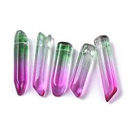 Two Tone Glass Beads, Top Drilled Beads, Bullet, Magenta, 25~40x7~8x6~7mm, Hole: 0.9mm(GLAA-S167-13F)