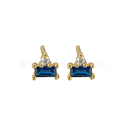 S925 Sterling Silver Rectangle Stud Earrings, with Clear Cubic Zirconia, Golden, 4.5x0.05mm(SC5320-4)
