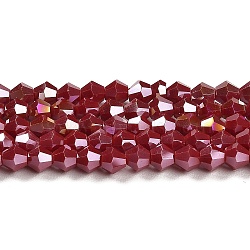 Opaque Solid Color Electroplate Glass Beads Strands, AB Color Plated, Faceted, Bicone, Dark Red, 4x4mm, Hole: 0.8mm, about 87~98pcs/strand, 12.76~14.61 inch(32.4~37.1cm)(X1-GLAA-F029-P4mm-A01)