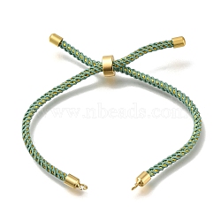 Braided Cotton Cord Slider Bracelet Making, with Rack Plating Brass Findings, Real 18K Gold Plated, Dark Sea Green, 8-5/8x1/8 inch(22x0.3cm), Hole: 2mm(MAK-R001-01G-01)