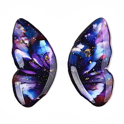 Epoxy Resin Butterfly Wings Cabochons, with Gold Foil & Glitter Powder, Indigo, 32.5x15x2mm(CRES-N035-02A)