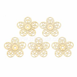 Rack Plating 304 Stainless Steel Filigree Joiners, Etched Metal Embellishments, Nickel Free, Flower, Real 18K Gold Plated, 18.5x19x0.4mm, Hole: 1.8mm(X-STAS-T057-44G)