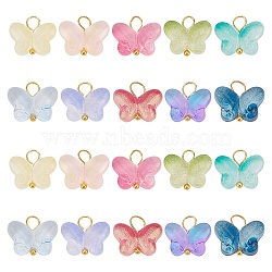 100Pcs 10 Colors Glass Pendant, with Brass Findings, Butterfly, Mixed Color, 12mm, Hole: 3mm, 100pcs/color(PALLOY-AR00002)