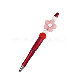 Plastic Ball-Point Pen, Beadable Pen, Luminous Flower Silicone Pen for DIY Personalized Pen, Dark Red, 145mm(PW-WG87155-01)