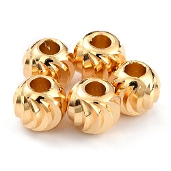 Brass Beads, Long-Lasting Plated, Corrugated Round, Real 24K Gold Plated, 5.5x5mm, Hole: 2mm(KK-O133-315E-G)