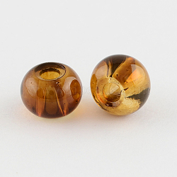 Spray Painted Glass European Beads, Large Hole Beads, Rondelle, Saddle Brown, 12~13x9mm, Hole: 4mm(X-DGLA-R015-12mm-07)