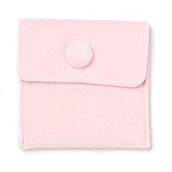 Square Velvet Jewelry Bags, with Snap Fastener, Pink, 6.7~7.3x6.7~7.3x0.95cm(X1-TP-B001-01A-03)