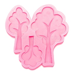 Tree Fondant Molds, Food Grade Silicone Molds, For DIY Cake Decoration, Chocolate, Candy, UV Resin & Epoxy Resin Craft Making, Hot Pink, 137x135x10mm, Tree: 89x43mm, 63x44mm and 118x73mm(DIY-I060-09)