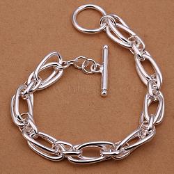 Exquisite Brass Oval Double Link Bracelets For Women, with Toggle Clasps, Silver Color Plated, 203.2mm(BJEW-BB12598)