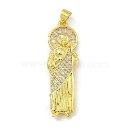 Priest Rack Plating Brass Micro Pave Cubic Zirconia Pendants, Cadmium Free & Lead Free, Long-Lasting Plated, Real 18K Gold Plated, 39.5x12x4mm, Hole: 3.5x5mm(KK-G513-89G)