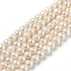 Natural Cultured Freshwater Pearl Beads Strands, Round, Bisque, 8~10.5mm, Hole: 0.7mm, about 42pcs/strand, 14.17 inch(36cm)(PEAR-L033-24-01)