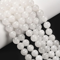 Brins de perles rondes en jade blanc naturel, blanc, 8~9mm, Trou: 1mm, Environ 46 pcs/chapelet, 15.3 pouce(G-R345-8mm-06)