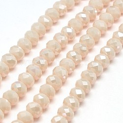 1 Strand Electroplate Opaque Solid Color Crystal Glass Rondelle Beads Strands, Faceted, AB Color Plated, PeachPuff, 10x7mm, Hole: 1mm, about 70pcs/strand, 20 inch(X-EGLA-F047A-13AB)