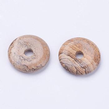 Natural Picture Jasper Pendants, Donut/Pi Disc, Donut Width: 11~12mm, 28~30x5~6mm, Hole: 6mm