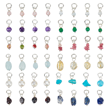 DIY Pendant Jewelry Making Finding Kit, Including 48Pcs 12 Style Natural & Synthetic Mixed Gemstone & Pearl Beaded Pendants, with Iron Jump Rings, Chip & Round & Oval, 15~22mm, Hole: 4.2mm, 4Pcs/style