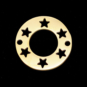 Vacuum Plating 201 Stainless Steel Links Connectors, Laser Cut, Ring with Star, Golden, 19.5x1mm, Hole: 1.5mm