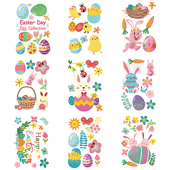 PVC Wall Stickers, Rectangle with Easter Theme Pattern, for Home Living Room Bedroom Decoration, Colorful, 350x240mm, 9 sheets/set