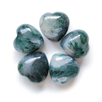 Natural Moss Agate Healing Stones, Heart Love Stones, Pocket Palm Stones for Reiki Ealancing, 15x15x10mm