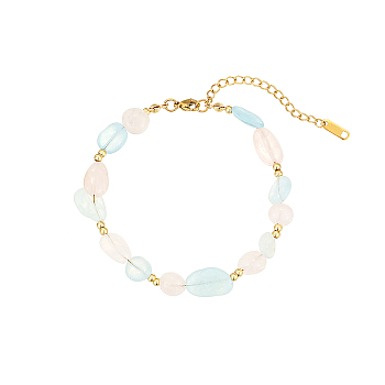 Elegant Natural Rose Quartz & Aquamarine Beaded Bracelets for Women, 6.69 inch(170mm)