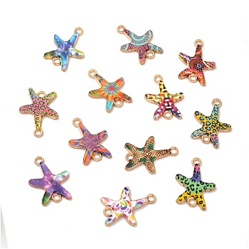 Printed Alloy Connector Charms, Starfish Links, Light Gold, Nickel, Mixed Color, 23x16x1.5mm, Hole: 1.8mm