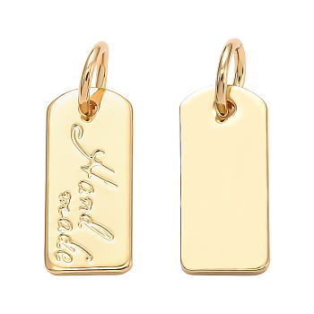 BENECREAT 20Pcs Brass Charms, Long-Lasting Plated, with Jump Ring, Card Type with Word Hand Made, Real 18K Gold Plated, 12.5x5.5x0.6mm