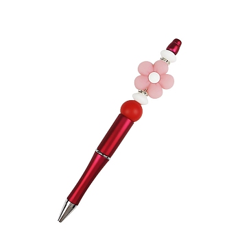 Plastic Ball-Point Pen, Beadable Pen, Luminous Flower Silicone Pen for DIY Personalized Pen, Dark Red, 145mm