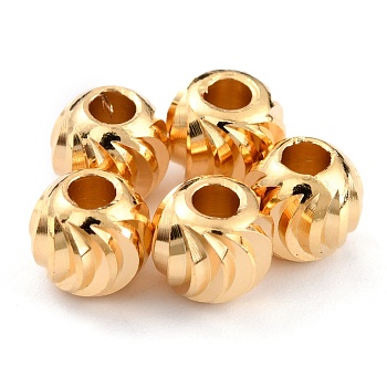 Brass Beads, Long-Lasting Plated, Corrugated Round, Real 24K Gold Plated, 5.5x5mm, Hole: 2mm