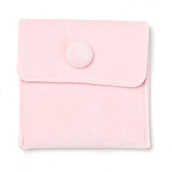 Square Velvet Jewelry Bags, with Snap Fastener, Pink, 6.7~7.3x6.7~7.3x0.95cm