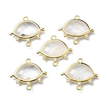 Natural Quartz Crystal Links, Rock Crystal, with Light Gold Plated Edge Brass Loops and Crystal Rhinestone, Faceted, Eye, 21x20x5mm, Hole: 1.2mm and 1.6mm