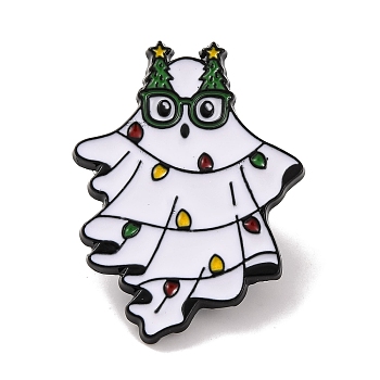 Christmas Theme Ghost with Glasses Enamel Pins, Alloy Brooches for Backpack Clothes, Green, 31x23x2mm