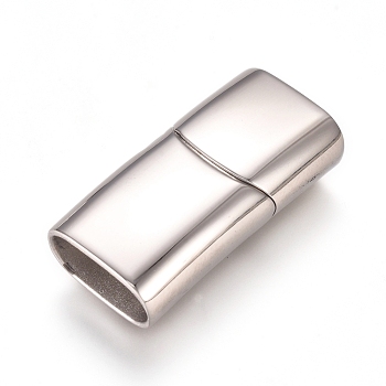 304 Stainless Steel Magnetic Clasps with Glue-in Ends, Rectangle, Stainless Steel Color, 28.5x14.5x8.5mm, Hole: 12.5x6.5mm