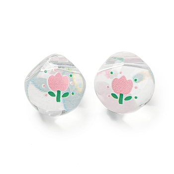 Transparent Printed Acrylic Beads, Teardrop, Pink, 18.5x18x18.5mm, Hole: 4mm