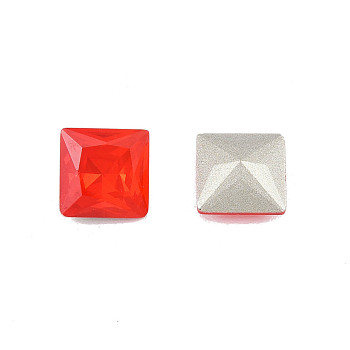 K9 Glass Rhinestone Cabochons, Pointed Back & Back Plated, Faceted, Square, Siam, 8x8x4.5mm