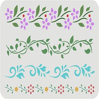 Large Plastic Reusable Drawing Painting Stencils Templates, for Painting on Scrapbook Fabric Tiles Floor Furniture Wood, Rectangle, Floral Pattern, 297x210mm