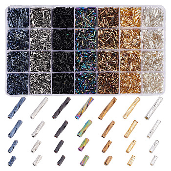 Elite 5845Pcs 28 Style Glass Twisted Bugle Beads, Mixed Style, Mixed Color, 5~12x2mm, Hole: 0.5mm