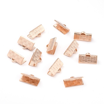 304 Stainless Steel Ribbon Crimp Ends, Rose Gold, 7x13x5.5mm, Hole: 1.5x2.5mm