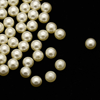 No Hole ABS Plastic Imitation Pearl Round Beads, Dyed, Beige, 3mm, about 10000pcs/bag