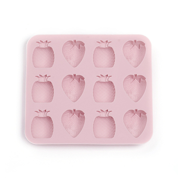 Food Grade Silicone Molds, Fondant Molds, Ice Cube Molds, For DIY Cake Decoration, Chocolate, Candy, UV Resin & Epoxy Resin Jewelry Making, Strawberry & Pineapple, Pink, 145x130x14.5mm, Strawberry: 34.5x26.5mm, Pineapple: 31x24.5mm