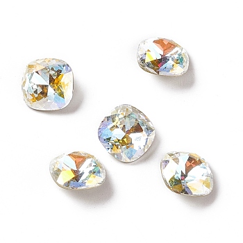Glass Rhinestone Cabochons, Pointed Back & Back Plated, Square, Light Crystal AB, 10x10x6mm