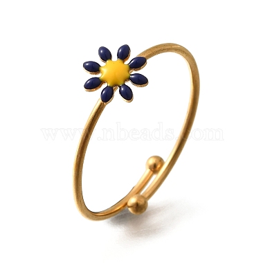 Daisy 304 Stainless Steel Enamel Open Cuff Rings for Women(RJEW-M061-01G-03)-2