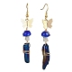 Dyed Natural Quartz Crystal Nugget & Mushroom Lampwork Dangle Earrings(EJEW-TA00335-02)-1