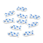 Printed Handmade Porcelain Beads, Fish, Cornflower Blue, 25x10x6mm, Hole: 2mm(PORC-A031-04)