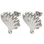 304 Stainless Steel Stud Earring Findings, Shell Shape, with Loop, Stainless Steel Color, Tray: 1.8mm, 20x18.5mm, Pin: 0.8x11mm(STAS-Z175-02P-01)
