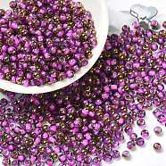 Glass Seed Beads, Half Plated, Inside Colours, Round Hole, Round, Magenta, 4x3mm, Hole: 1.4mm, 5000pcs/pound(SEED-H002-B-D207)
