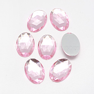 Acrylic Rhinestone Flat Back Cabochons, Faceted, Bottom Silver Plated, Oval, Pink, 18x13x4.5mm(X-GACR-Q011-13x18-06)