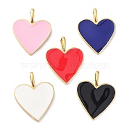Brass Enamel Pendants, Long-Lasting Plated, Real 18K Gold Plated, Heart, Mixed Color, 24x19x1.5mm, Hole: 6x3mm(KK-P204-14G)